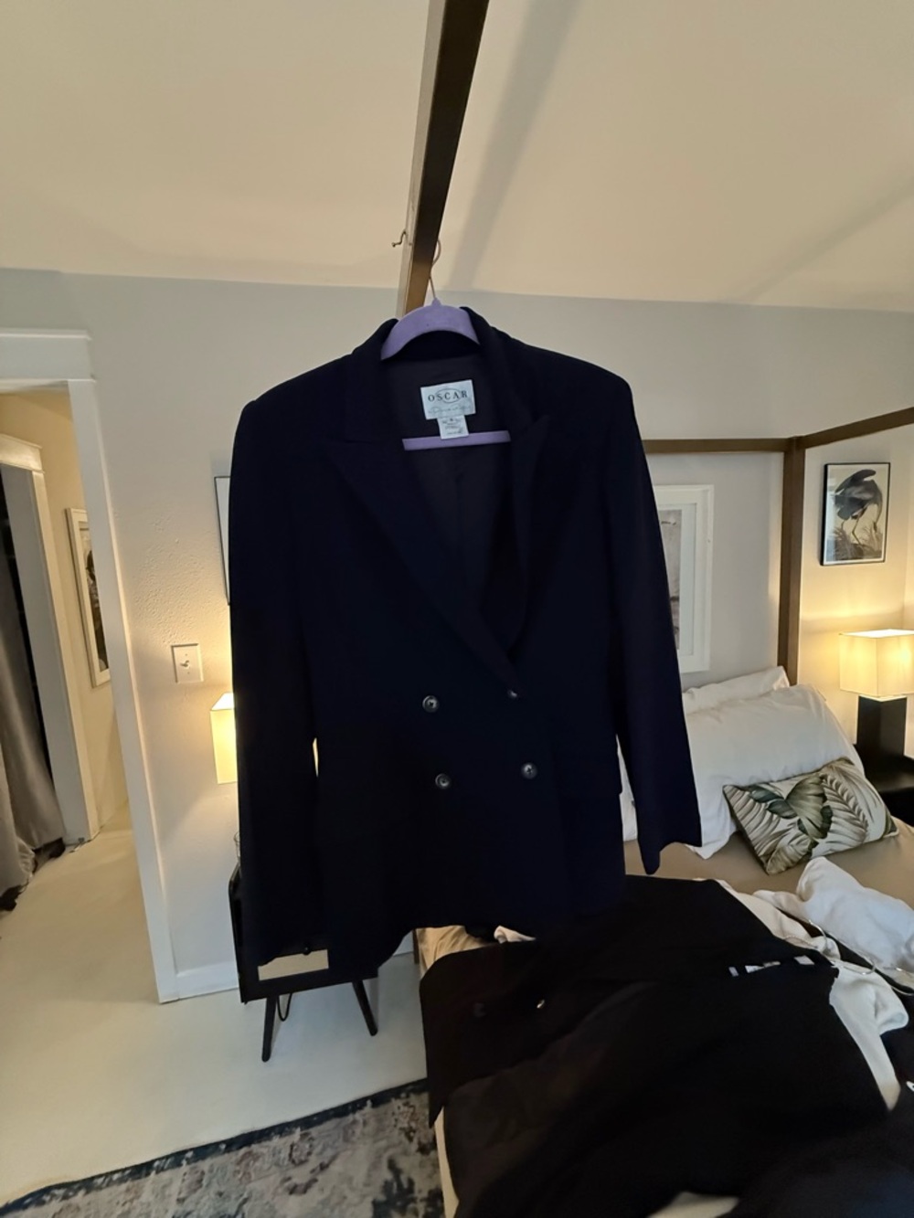 Vintage Oscar de la Renta Adele Navy Double-Breasted Blazer - Picture 2 of 10